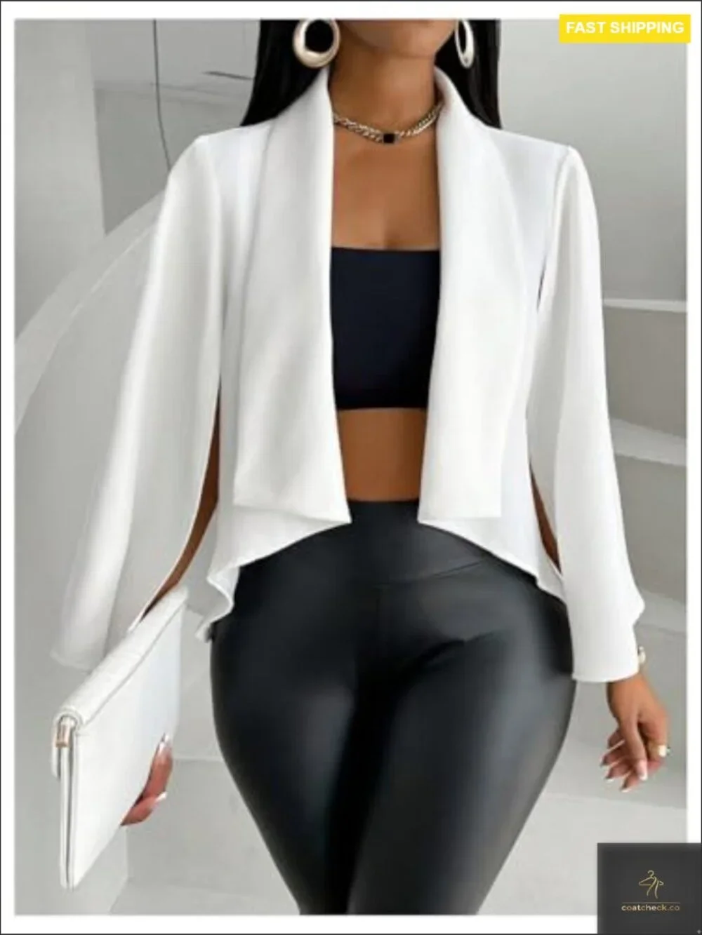 Cape Sleeve Cropped Blazer Elegant Slim Fit Open Front Lightweight Polyester - Picture 5 of 5
